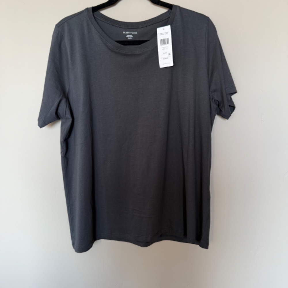 NWT Eileen Fisher Cotton Round Neck Tee - Graphite XL